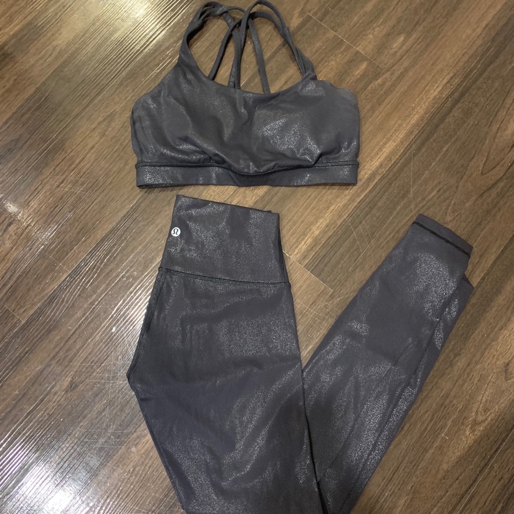 EUC black sparkle lululemon tights & bra